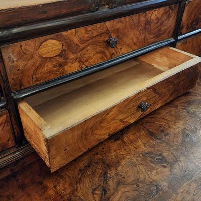 Vintage Reclaimed Wood Burl Veneer Secretary Desk