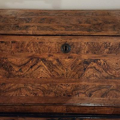 Vintage Reclaimed Wood Burl Veneer Secretary Desk
