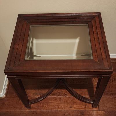 Wood & Beveled Glass End Table 24 x 20