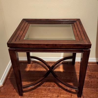 Wood & Beveled Glass End Table 24 x 20