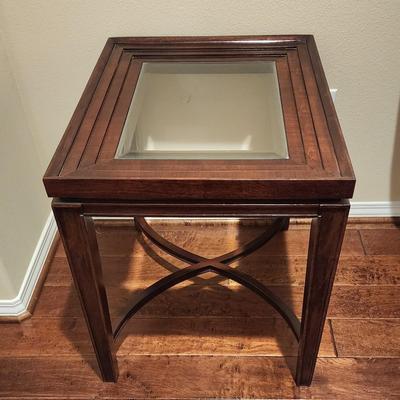 Wood & Beveled Glass End Table 24 x 20