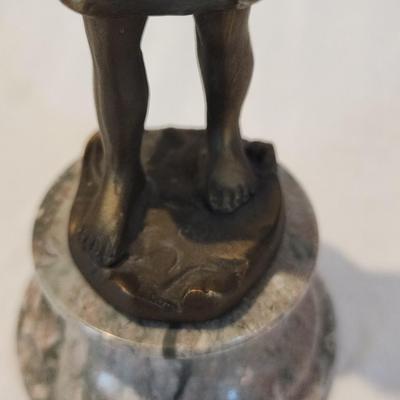 Bronze Girl With Cat Statue on marble base 9" tall