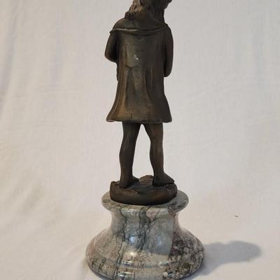 Bronze Girl With Cat Statue on marble base 9" tall