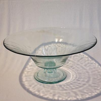 Large Green Glass Decorative Pedestal Bowl
