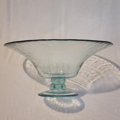 Large Green Glass Decorative Pedestal Bowl