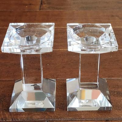Pair of heavy, modern, unsigned crystal handle holders