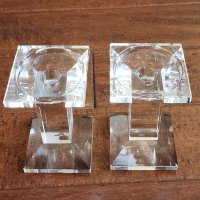 Pair of heavy, modern, unsigned crystal handle holders