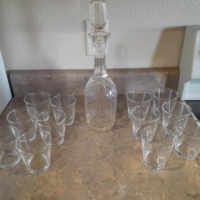 CRYSTAL DECANTER AND 12 TUMBLERS