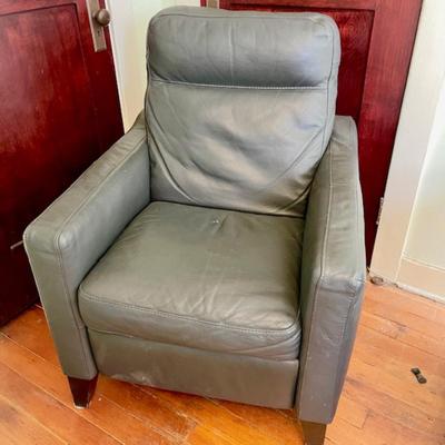 LOT 16 Leather Recliner Grey Blue Push Back