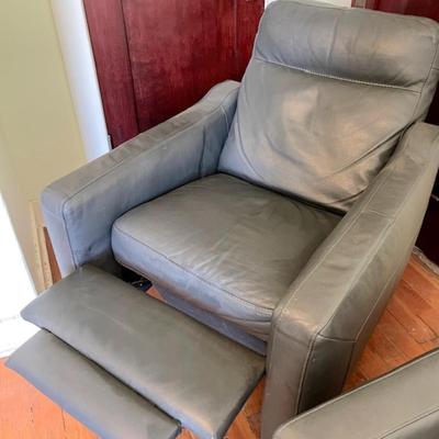 LOT 16 Leather Recliner Grey Blue Push Back