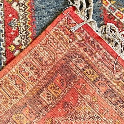 LOT 18 Asian Tribal Pattern Area Rug Blue Red