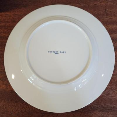 Set of 39 Pottery Barn Gold Rim 10.5" Dinner Plates, Pedestal Cake Plate, Pedestal Candy dish