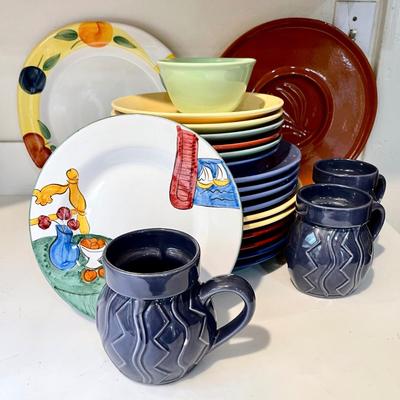 Lot 28 Assorted Colorful Plates Mugs for Your Kitchen