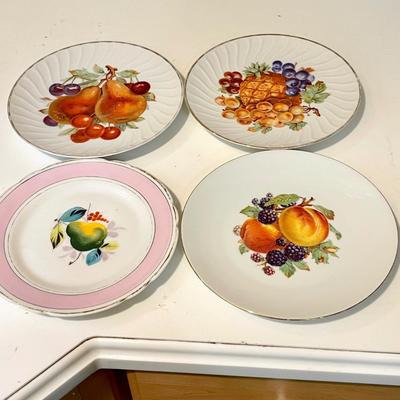 Lot 33 Group 4 White Plates with Fruit Decoration 8" Diameter