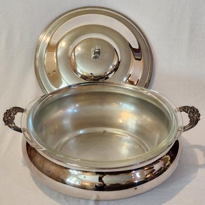 Large Raimond Silverplate 12" Round Chafing Dish with lid and Pyrex insert
