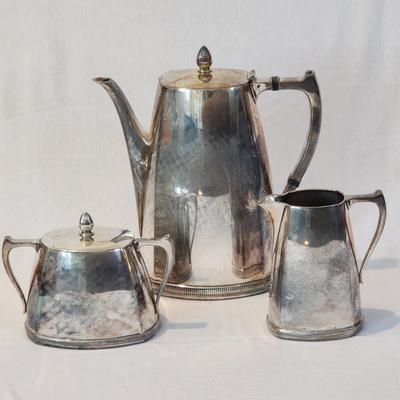 Vintage Mid-Century Silverplate Teaset, stamped "Mercury 600" - Teapot, creamer, sugar