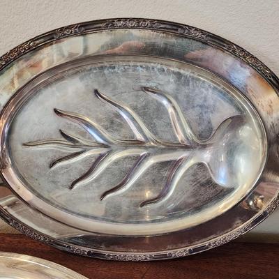 Silverplate LOT - 5 Pieces - Ice Bucket, Footed meat tray, Oval tray, Oval Server