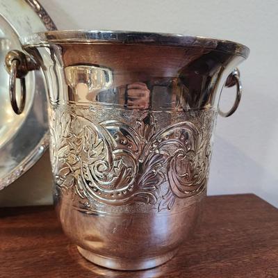 Silverplate LOT - 5 Pieces - Ice Bucket, Footed meat tray, Oval tray, Oval Server