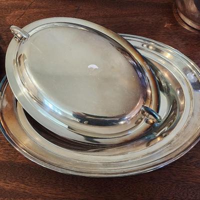 Silverplate LOT - 5 Pieces - Ice Bucket, Footed meat tray, Oval tray, Oval Server