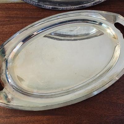 Silverplate LOT - 5 Pieces - Ice Bucket, Footed meat tray, Oval tray, Oval Server