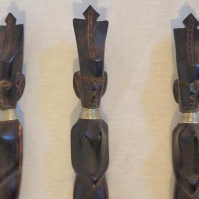 Set of 3 African Carved Wood Decorative Spoon, Fork & Knife