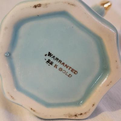 Vintage Pair of Robin's Egg Blue Vases with 22 kt Gold Painted Decoration