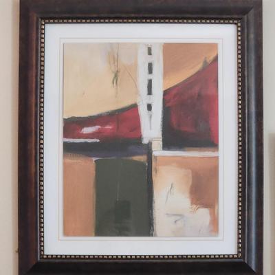 Framed Modern Abstract Art Print in Whites, Yellows, Reds & Black