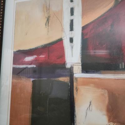 Framed Modern Abstract Art Print in Whites, Yellows, Reds & Black