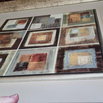 Modern Abstract Art Print "Squares" in muted tones - Square Silver & Black Frame