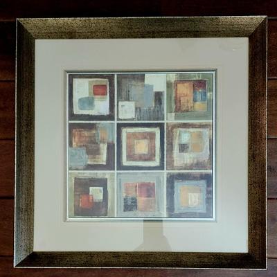 Modern Abstract Art Print "Squares" in muted tones - Square Silver & Black Frame