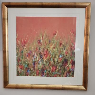 Art print - abstract field of wild flowers in sunset background
