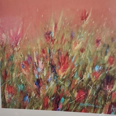 Art print - abstract field of wild flowers in sunset background