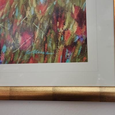 Art print - abstract field of wild flowers in sunset background