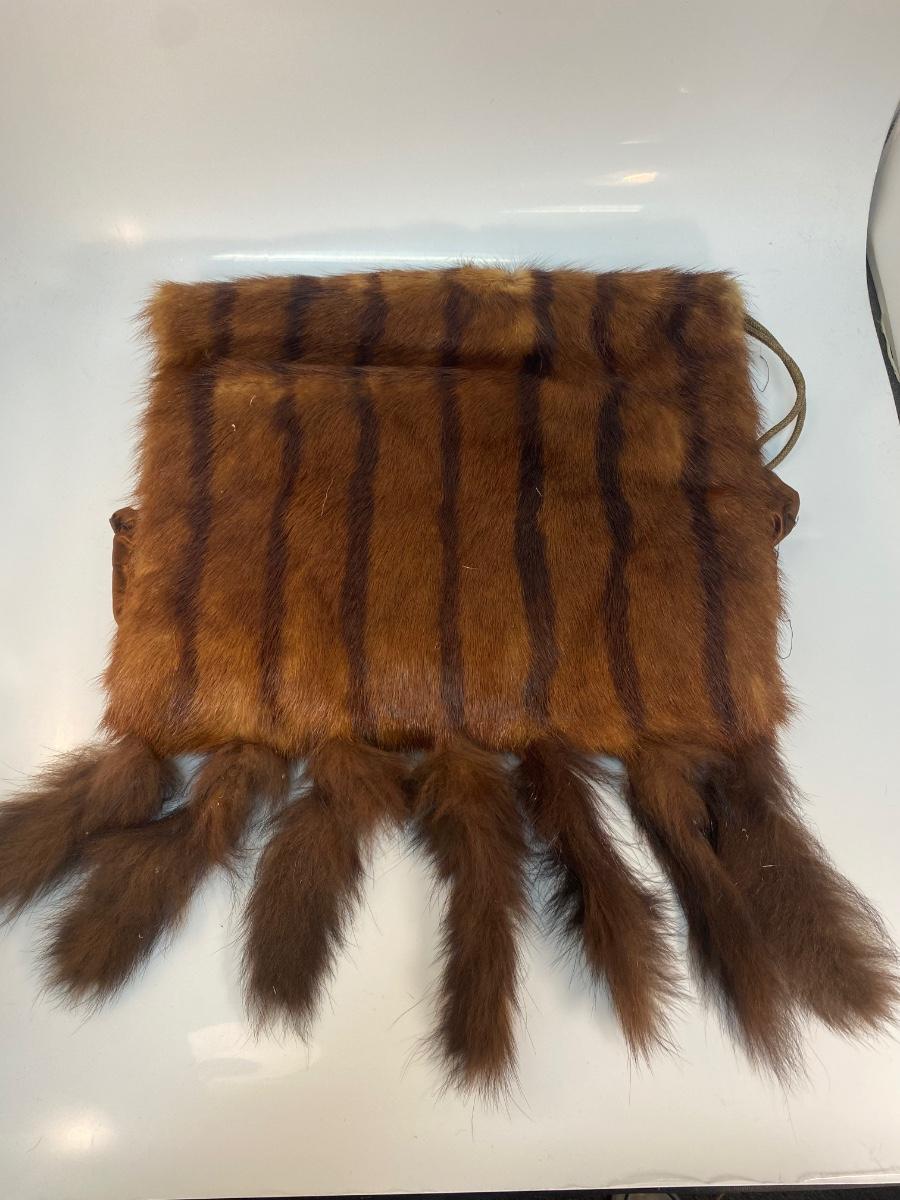 Vintage Antique Striped Mink Hand Warmer Muff with Tail Fringe
