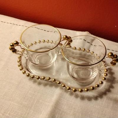 Vintage Imperial Candlewick Creamer and Sugar Bowl with Tray Set