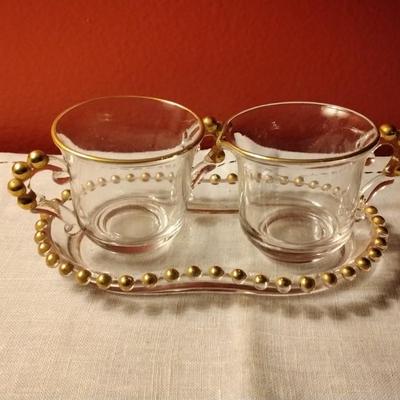 Vintage Imperial Candlewick Creamer and Sugar Bowl with Tray Set