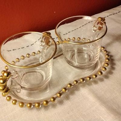 Vintage Imperial Candlewick Creamer and Sugar Bowl with Tray Set