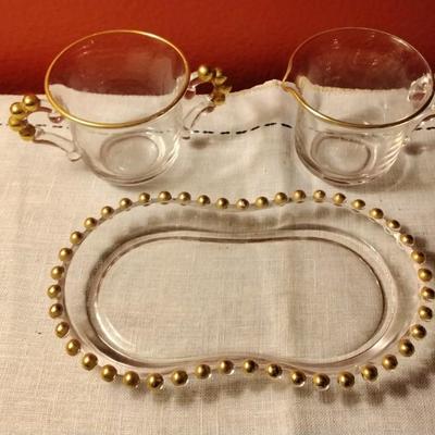 Vintage Imperial Candlewick Creamer and Sugar Bowl with Tray Set