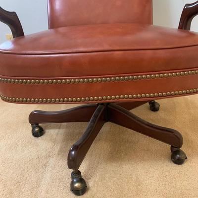 Red Leather Office Chair with Gooseneck Armrests (O-KW)