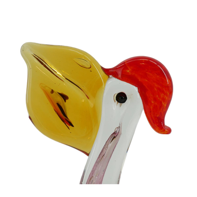 Murano Style Hand-Blown Glass Art Pelican with Fish