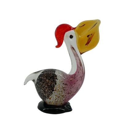 Murano Style Hand-Blown Glass Art Pelican with Fish