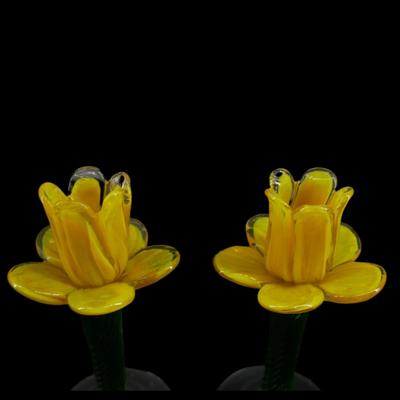 Hand-blown Glass Yellow Flower Candlesticks