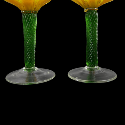 Hand-blown Glass Yellow Flower Candlesticks