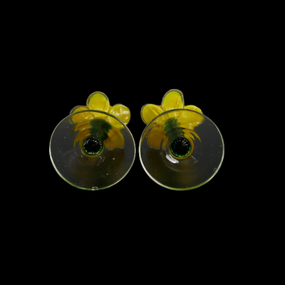 Hand-blown Glass Yellow Flower Candlesticks