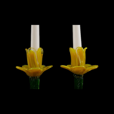 Hand-blown Glass Yellow Flower Candlesticks