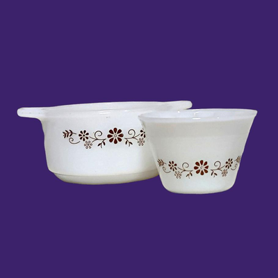 Vintage Dynaware Brown Floral Pyr-O-Rey #10 & #29