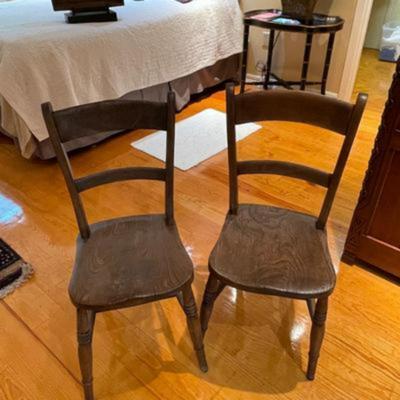 Set of 2 Antique Victorian Elm Rustic Cottage Chairs