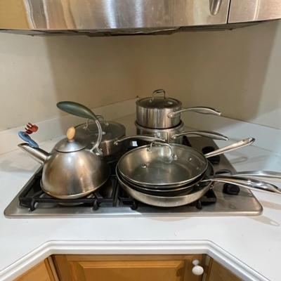 Lot 39 Stainless Steel Cookware Skillets Sauce Pans Tea Kettle