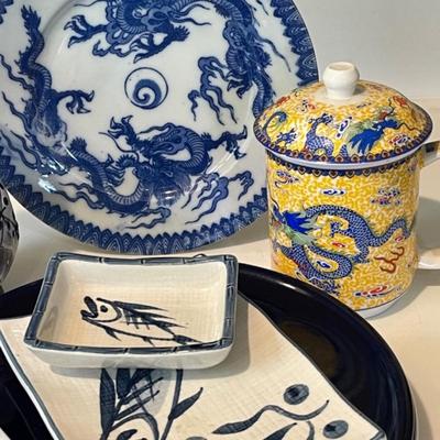 Lot 48 Decorative Ceramic Asian Items 10pcs Vase Covered Mug Chop Stick Rests