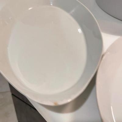 Two Vintage Commercial Hoan Large White Au Gratin Oval Baking Dishes with Handles